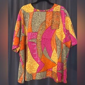 Notations Pink and Orange Abstract Blouse